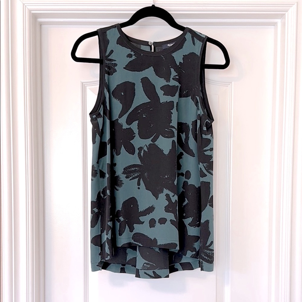 Madewell Silk Sleeveless Green Print Top